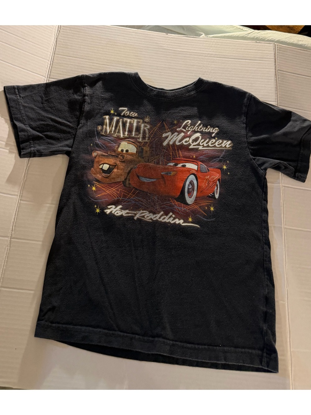 #315 Disney Black Kids Tee with Lightning McQueen & Tow Mater Graphic